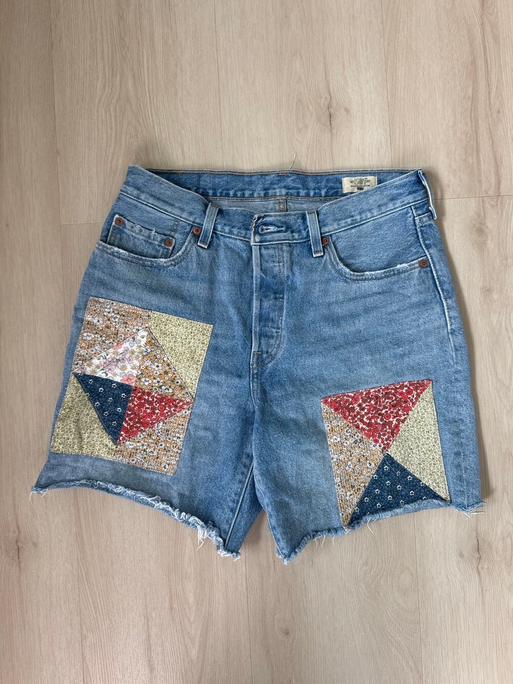 Levis 501 Denim Womens Floral Patchwork 150 Anniversary Edition Jean Shorts 29